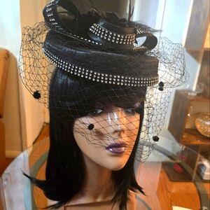 Elegant Black Fascinator with Rhinestones